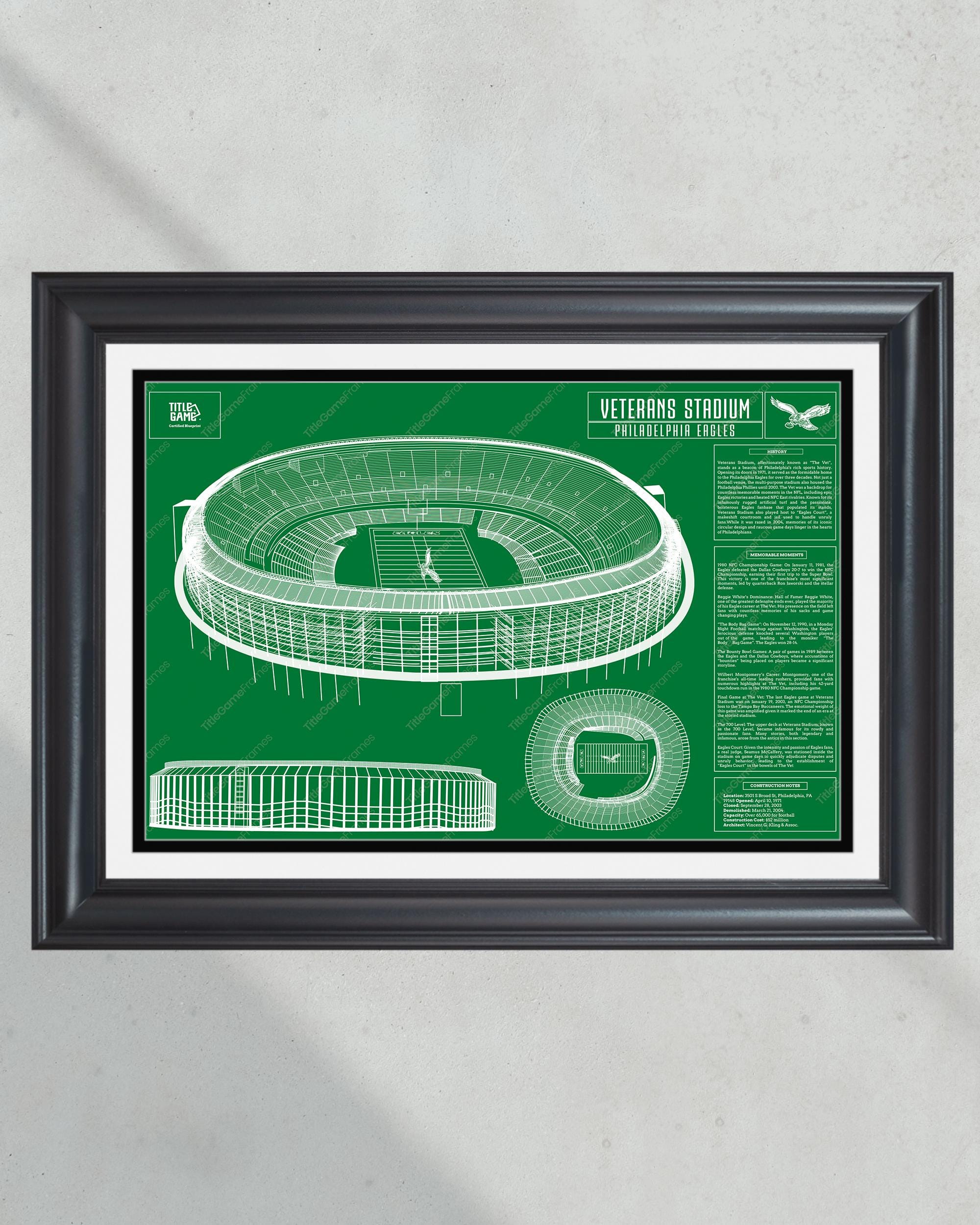 Philadelphia Eagles Veterans Stadium 'Kelly Green' Blueprint Football Print PT60976