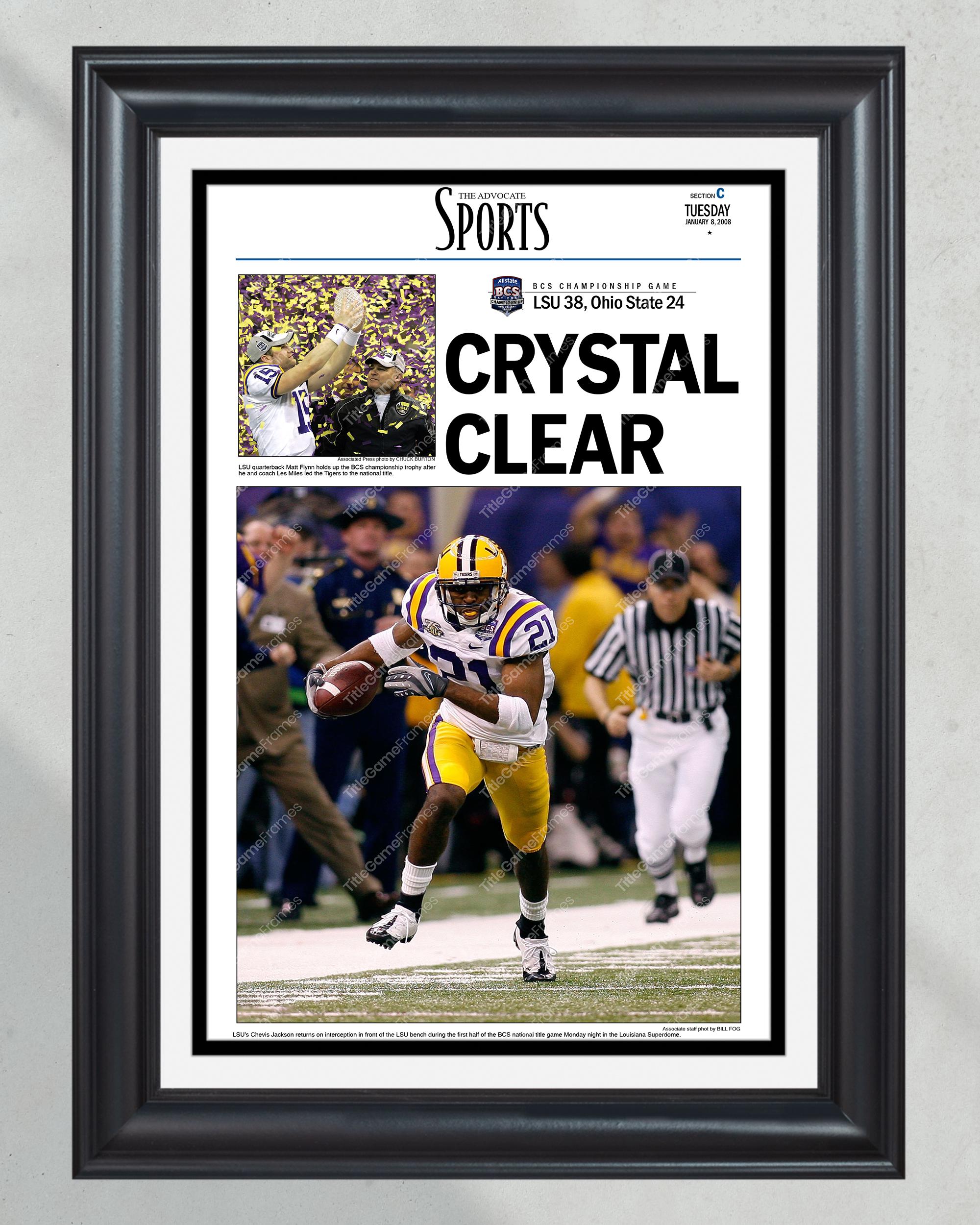 2007 LSU Tigers NCAA College Football National Champions Framed Front Page Newspaper Print PT60975