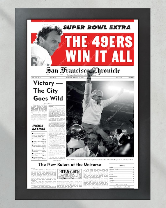 1982 San Francisco 49ers Super Bowl Champions Framed Front Page