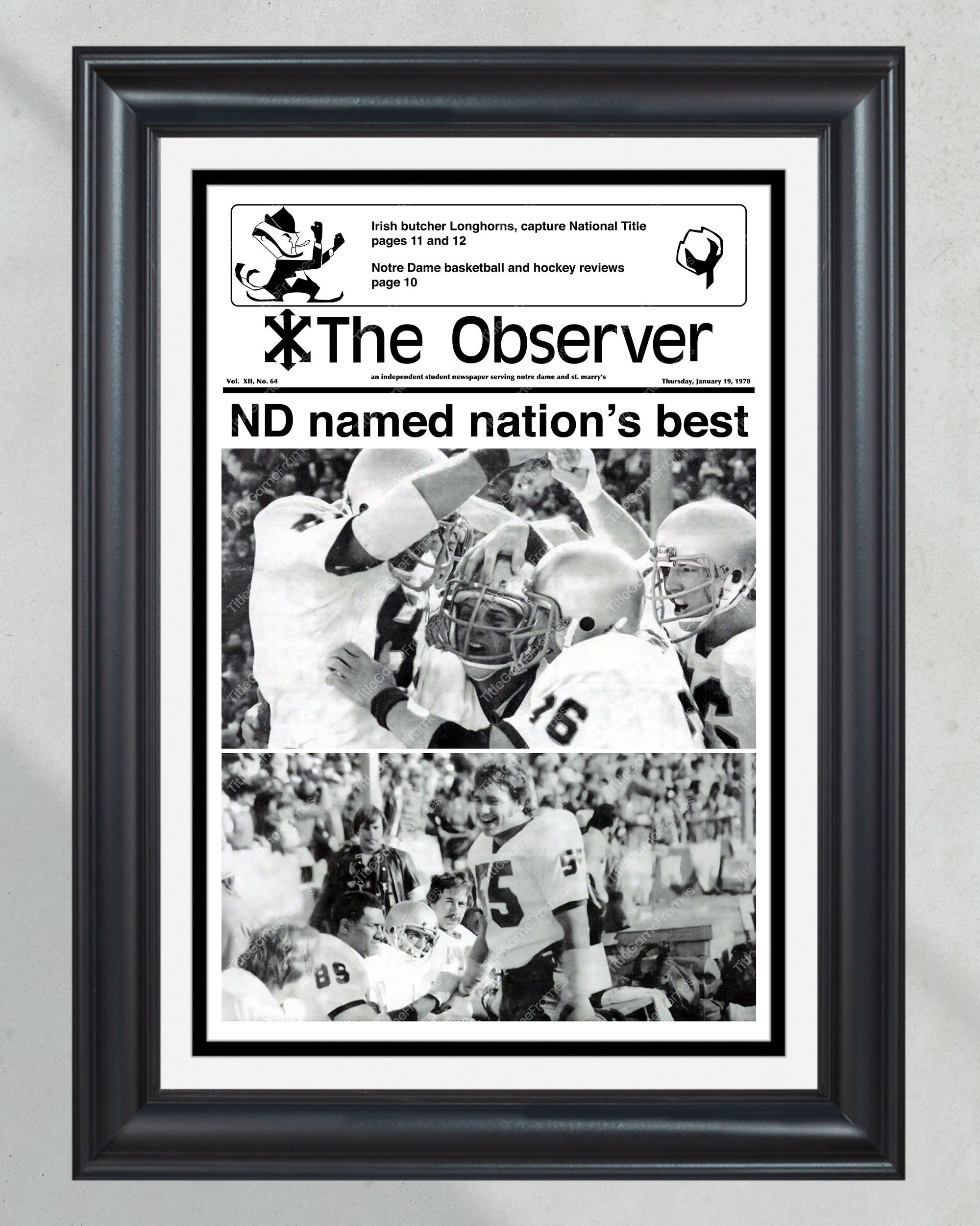 1977 Notre Dame's Triumph: NCAA National Champions Framed Front Page Newspaper PT60433