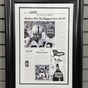 1977 Oakland Raiders Super Bowl XI Champions Framed Front Page Newspaper Print
