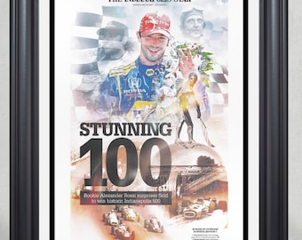 Stampa di giornale incorniciata della prima pagina dell'edizione del centenario della Indy 500 del 2016