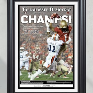 2013 Florida State Seminoles College Football National Champions 'CHAMPS!' Framed Newspaper Print