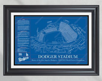 Dodger Stadium Los Angeles Dodgers Stadium Ballpark Blueprint Baseball Wall Art