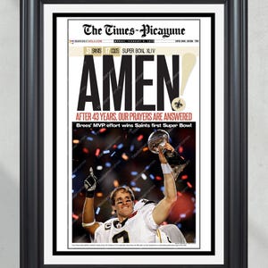 2010 New Orleans Saints Super Bowl XLIV Drew Brees Inramat högkvalitativt tidningstryck Drew Brees