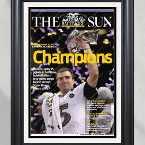 2013 Baltimore Ravens Super Bowl Champions Framed Front Page Newspaper Print Joe Flacco