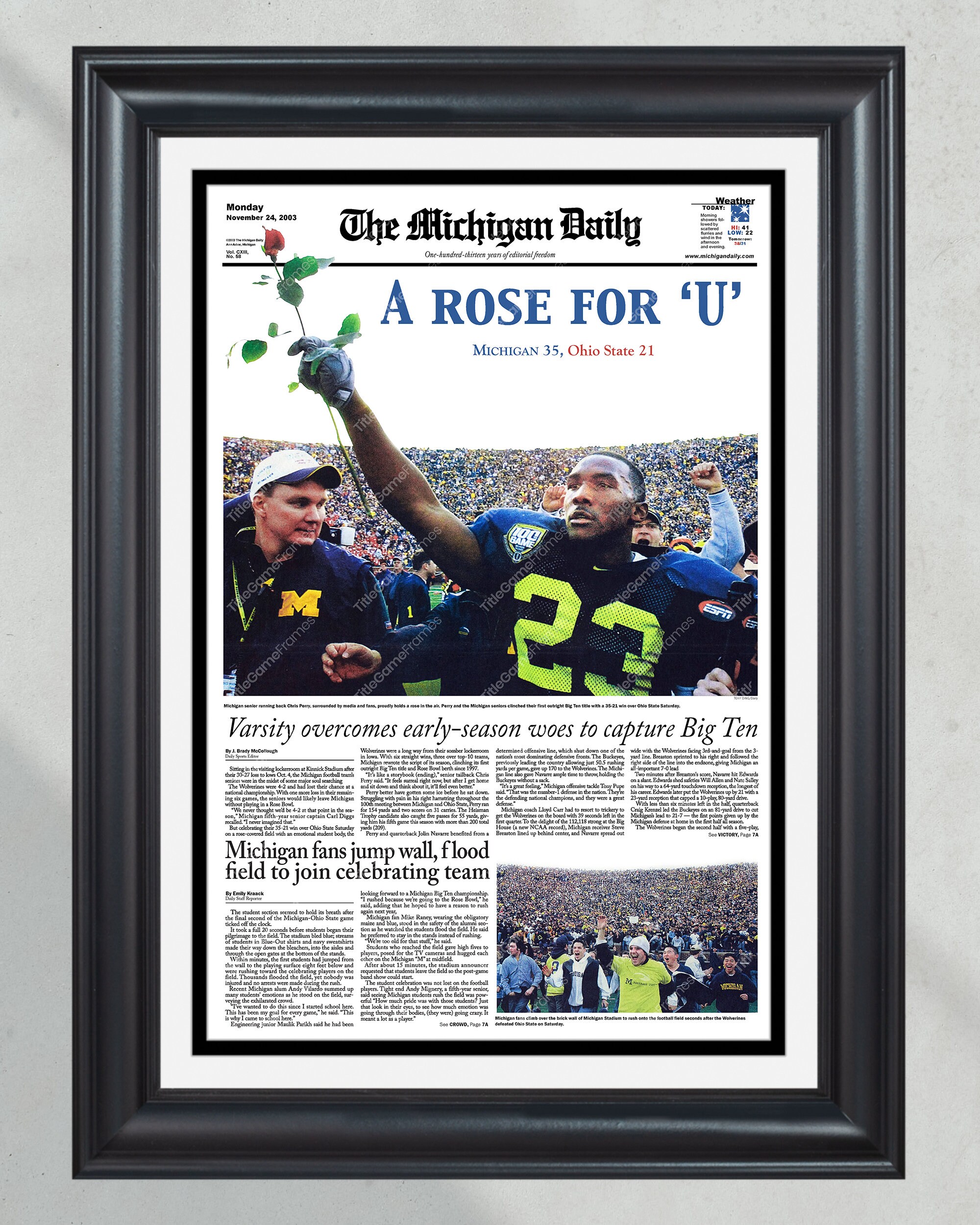 2003 Michigan Rose Bowl Victory Over Ohio State Framed Newspaper PT60463
