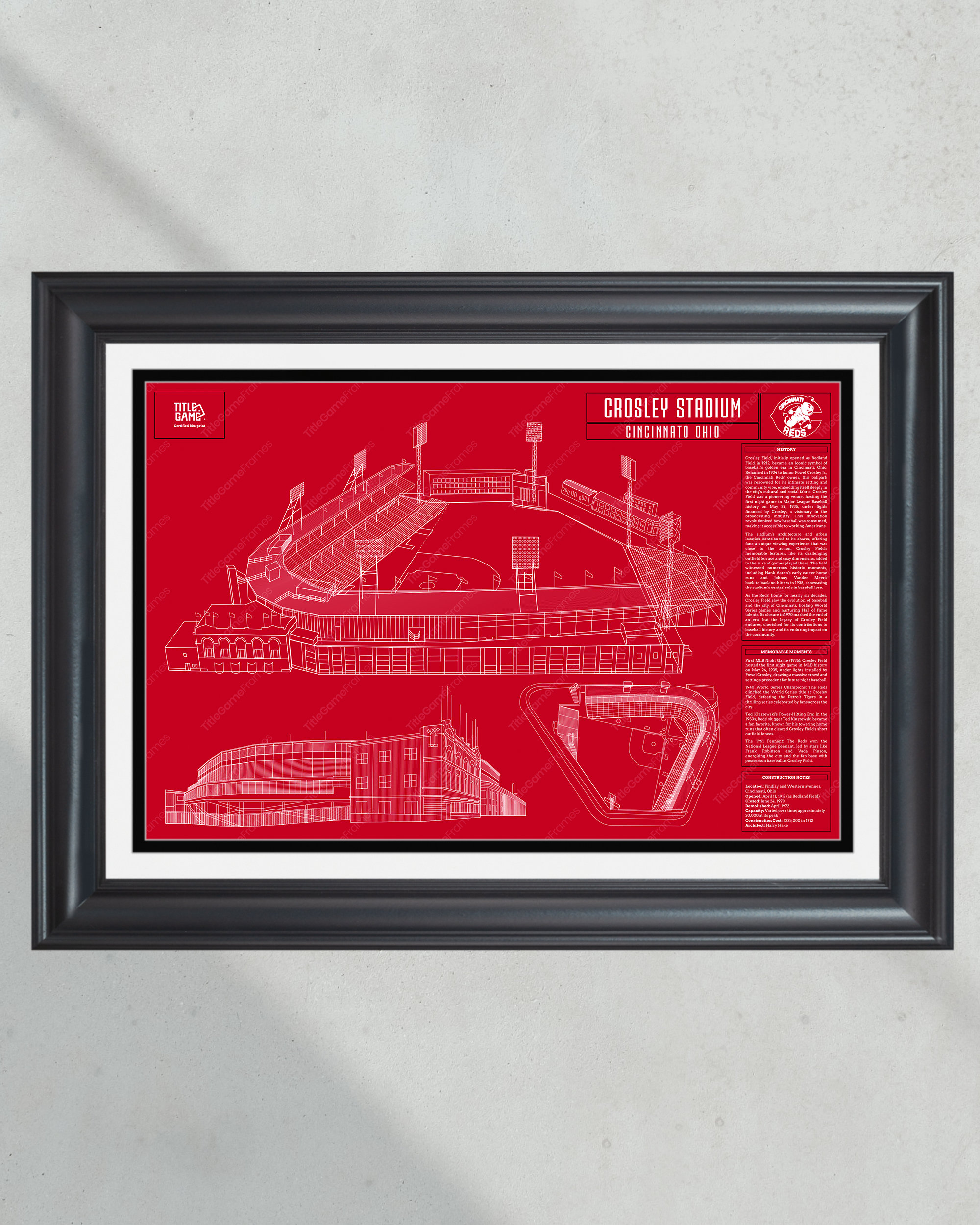 Cincinnati Reds Crosley Field: Classic Ballpark Blueprint - Baseball Stadium Wall Art PT60271