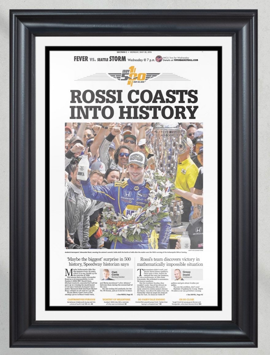 2016 Indianapolis 500 100th Anniversary Framed Front Page Newspaper Print PT60668
