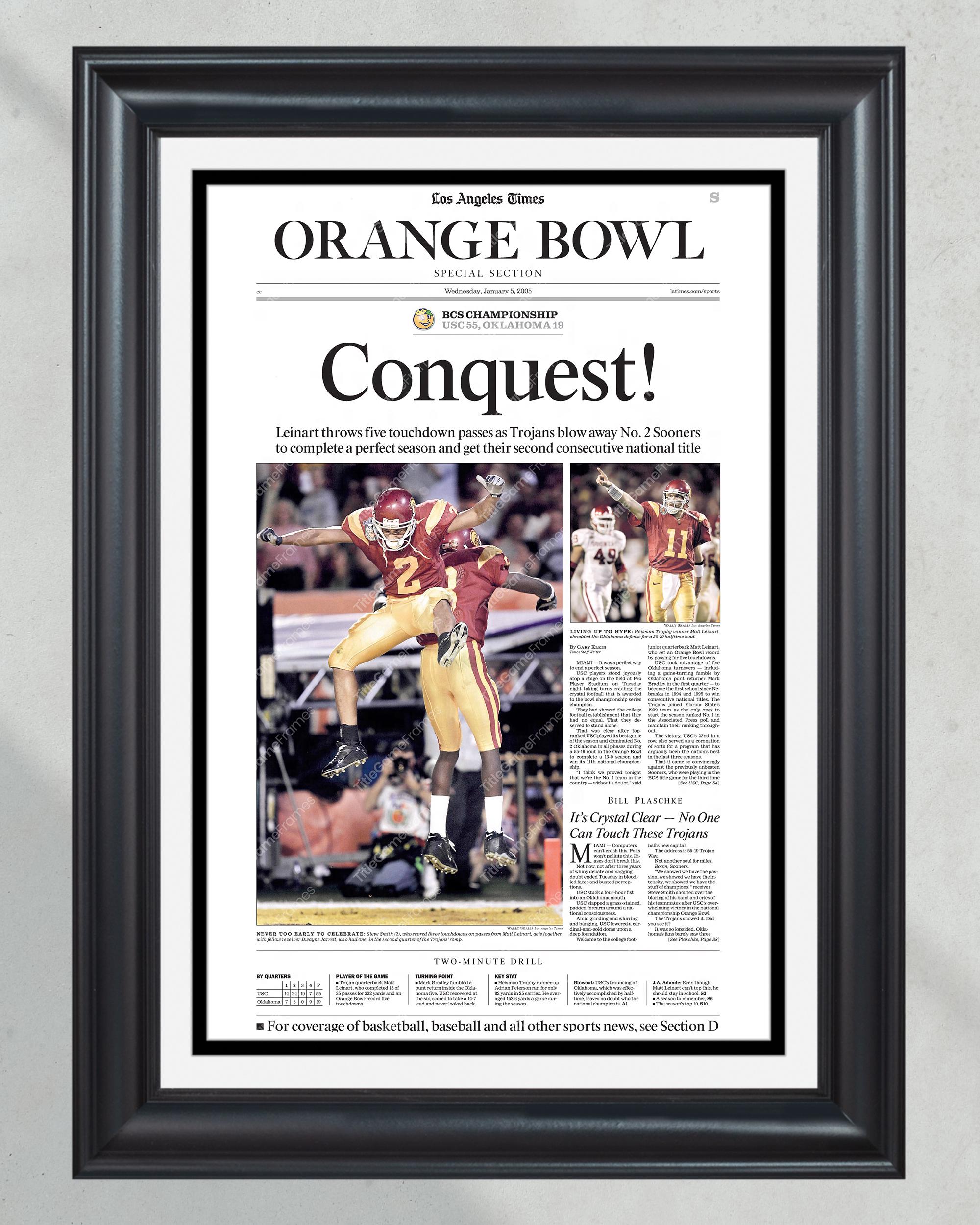 2004 USC Trojans NCAA College Football National Champions Framed Front Page Newspaper Print PT60926