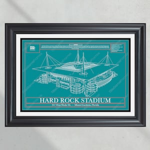 Miami Dolphins Hard Rock Stadium Blueprint Football Print