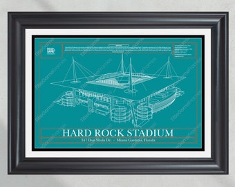 Miami Dolphins Hard Rock Stadium Blueprint Football Print