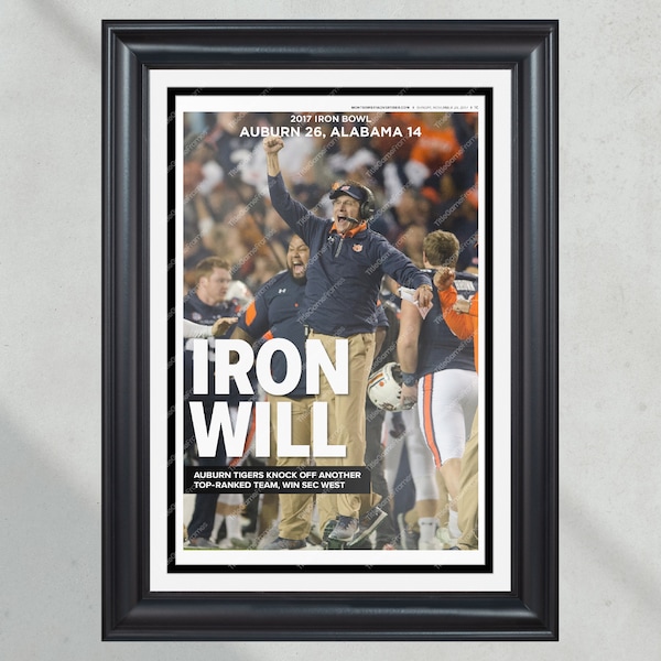 2017 Iron Bowl Upset: Auburn's 'Iron Will' Defeat Over Alabama Framed Newspaper