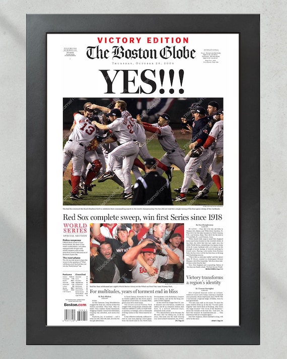 2004 Red Sox World Series Baseball Champions Framed Newspaper