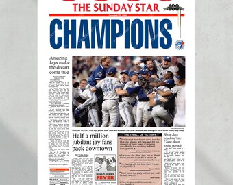 1992 Toronto Blue Jays World Series Champions Framed Front Page