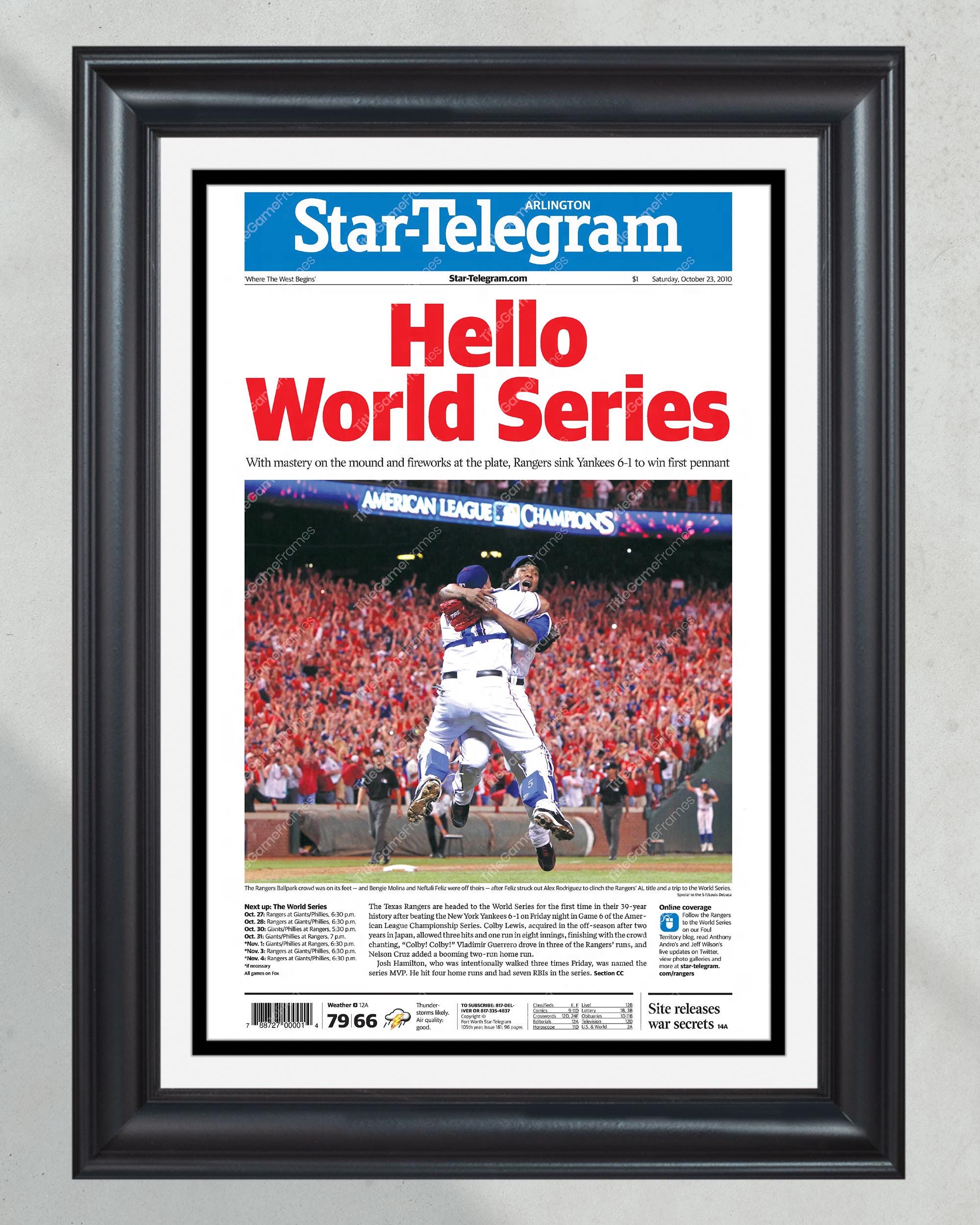2010 Texas Rangers ALCS Champions Framed Front Page Newspaper Print PT60859