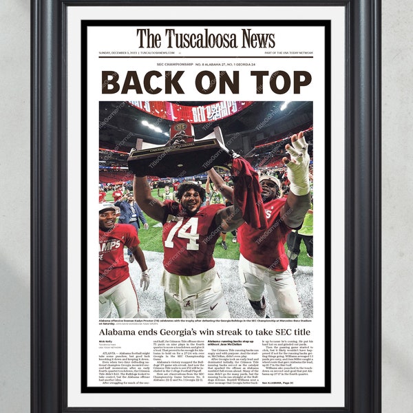 2023 Alabama Crimson Tide SEC Champions - 'Back on Top' Framed Newspaper