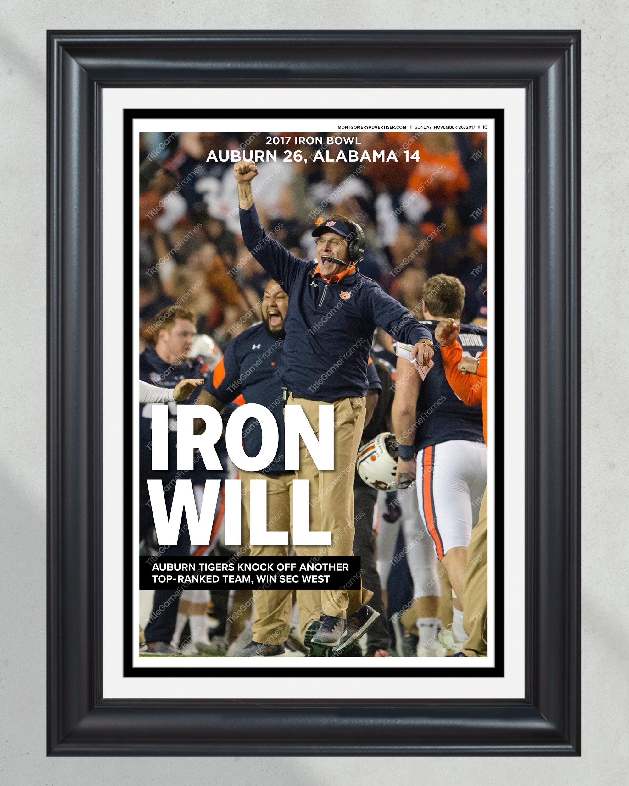 2017 Iron Bowl Upset: Auburn's 'Iron Will' Defeat Over Alabama Framed Newspaper PT60490