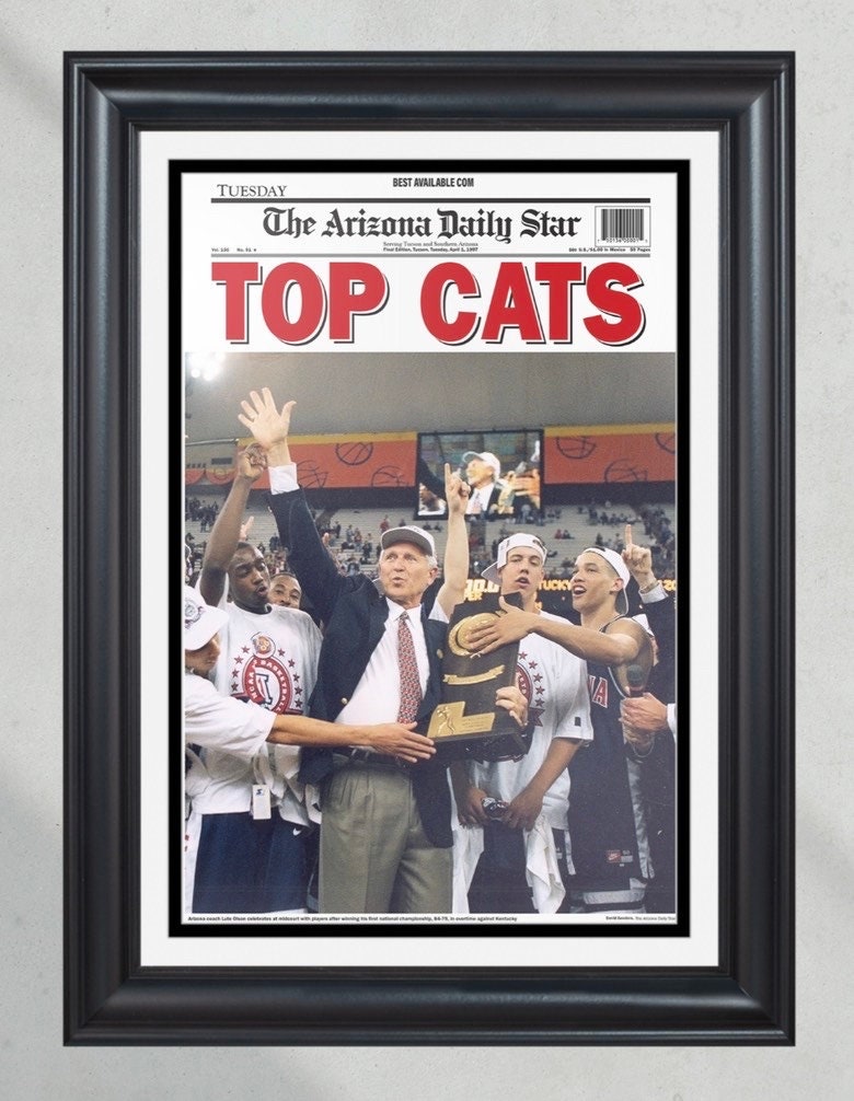 1997 Arizona Wildcats NCAA College Basketball Champions Framed Front Page Newspaper Print PT61017