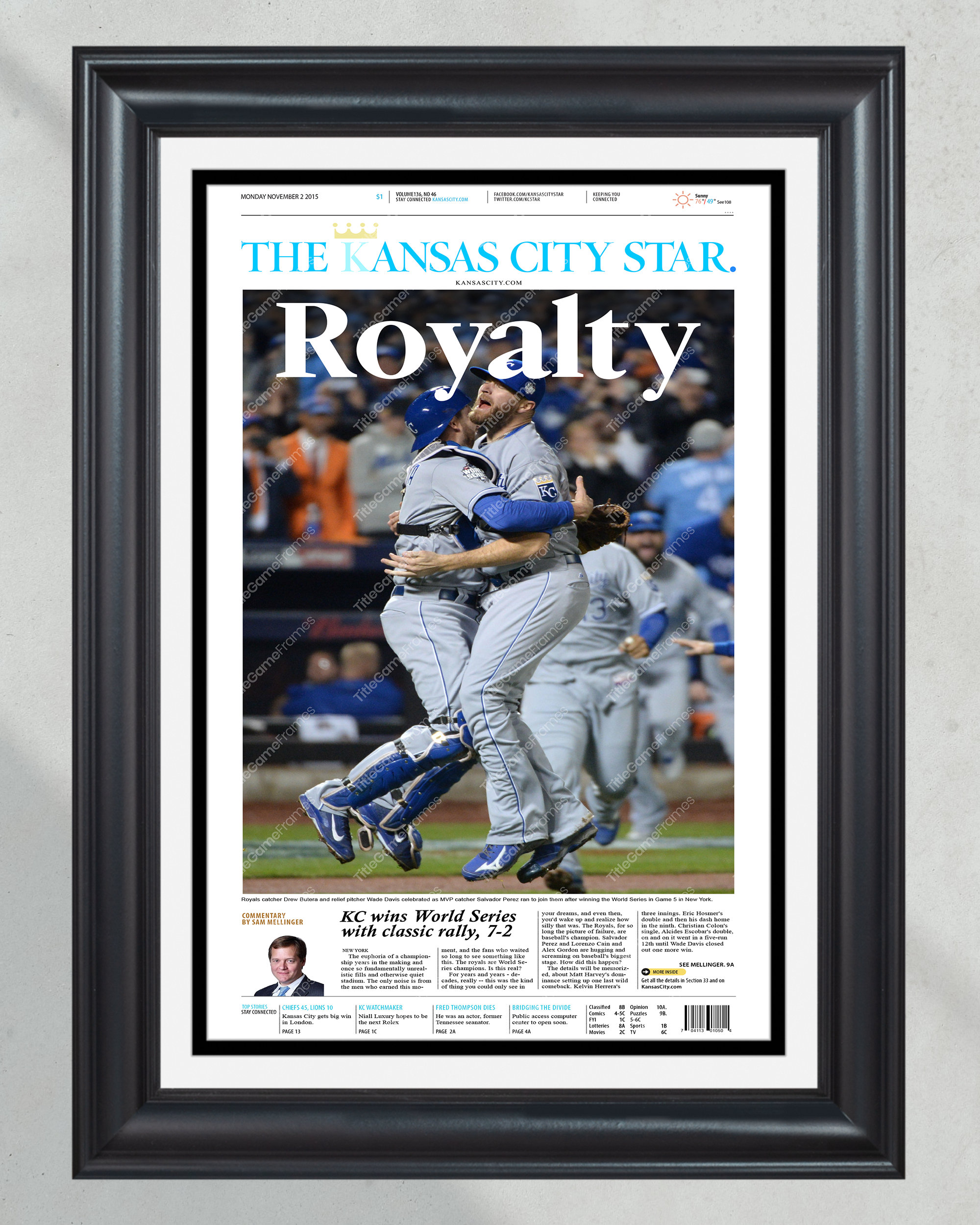 2015 Kansas City Royals World Series championship High Quality Framed Newspaper Print Kauffman Stadium PT60708