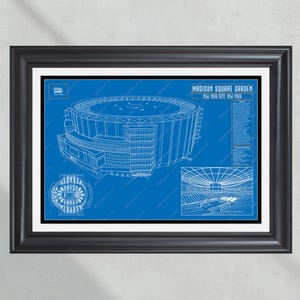 New York Knicks Madison Square Garden NBA Basketball Stadium Blueprint Team Theme (Blue)