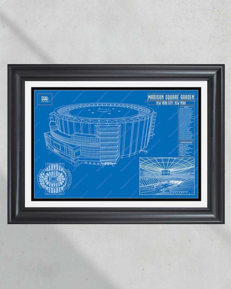 New York Knicks Madison Square Garden NBA Basketball Stadium Blueprint Team Theme (Blue)