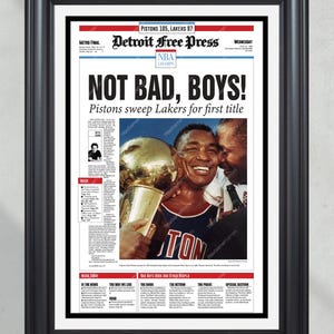 1989 Detroit Pistons NBA-Meisterschaft – Gerahmte Titelseite der Zeitung „Bad Boys – The Palace“