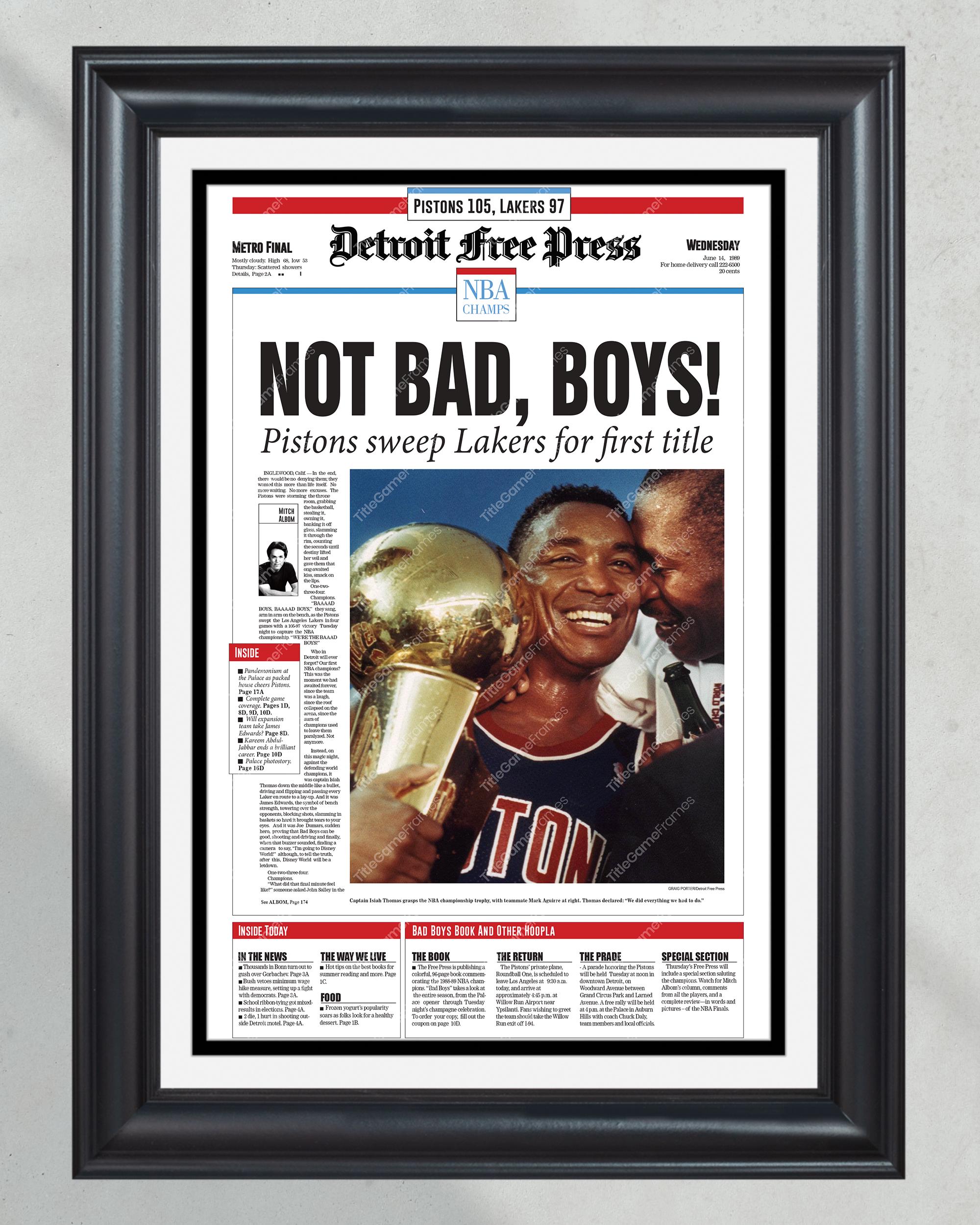 1989 Detroit Pistons NBA Champion Framed Newspaper Front Page Print Bad Boys The Palace PT60411