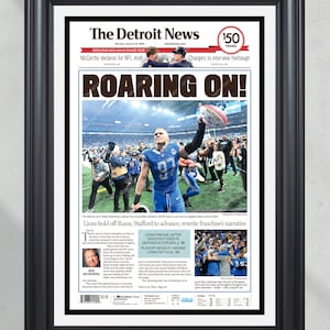 2024 Detroit's Historic Victory: Roaring On! - Celebrating Lions' Playoff Win Over Rams - Framed Print