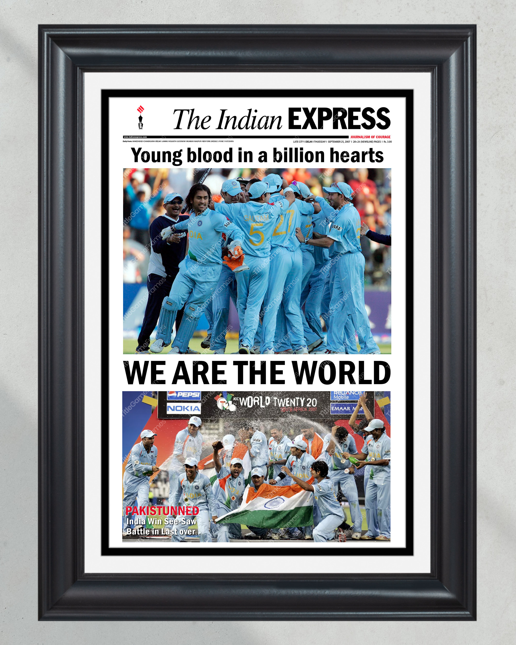 2007 India T20 World Cup Defeat over Pakistan- 'Heartbeat of a Nation' Framed Newspaper PT60817