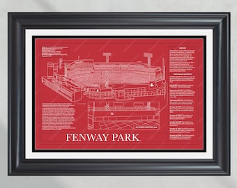 Boston Red Sox Fenway Park Stadium Ballpark Blueprint Baseball Wall Art