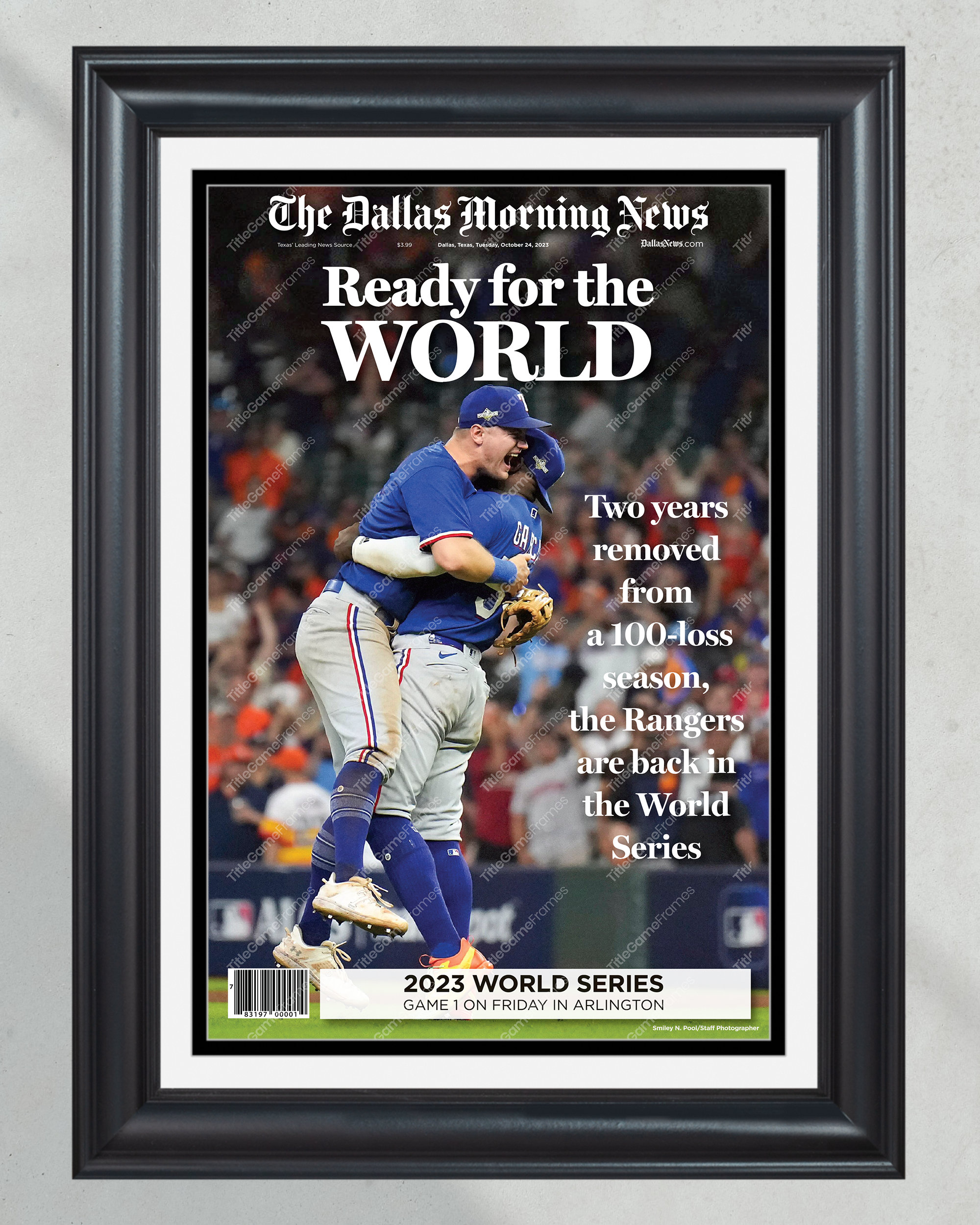 2023 Texas Rangers ALCS Champions: 'Ready for the WORLD' - Framed Front Page Newspaper PT60629