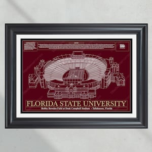 Florida State Bobby Bowden Field at Doak Campbell Stadium Blueprint Football Print