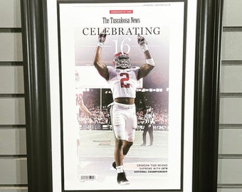 2015 Alabama Crimson Tide “Celebrating” College Football National Champions Framed Front Page Newspaper Print