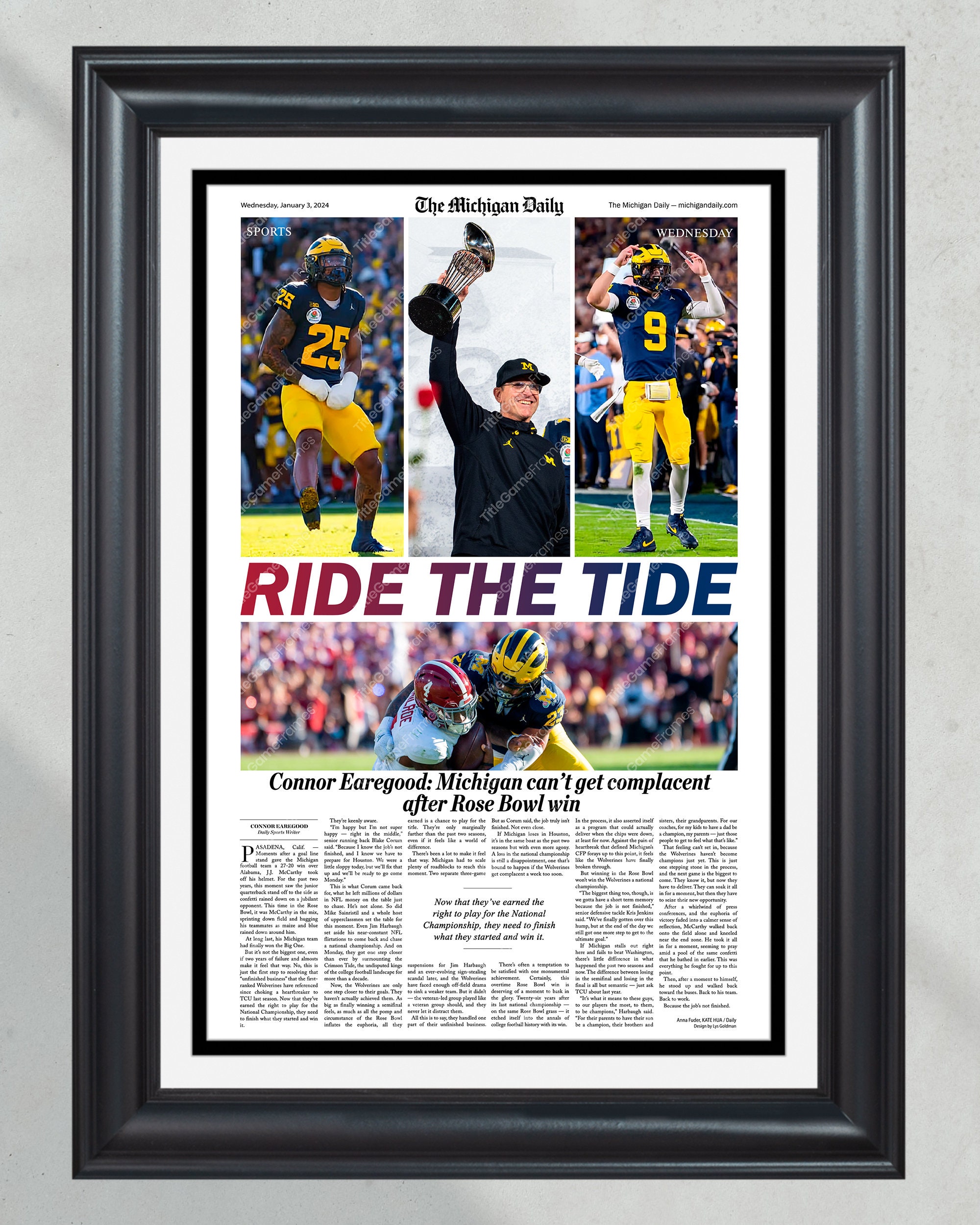 2023 Michigan Wolverines Triumph: 'Ride the Tide' Rose Bowl Victory Over Alabama - Commemorative Newspaper PT60327
