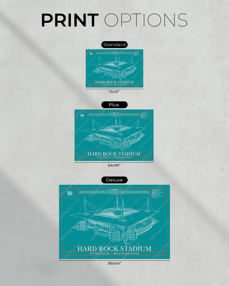 Miami Dolphins Hard Rock Stadium Blueprint Football Print image 8
