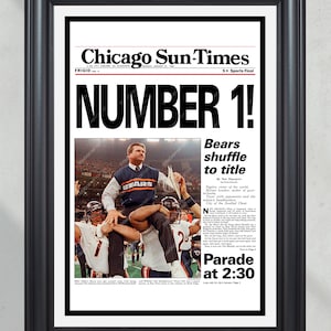 1986 Chicago Bears Super Bowl champions framed newspaper front cover print Mike Ditka Buddy Ryan Soldier Field