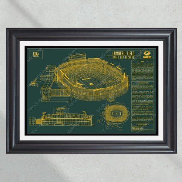 Green Bay Packers Lambeau Field Stadium Blueprint - Iconic Wall Art Print