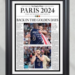 Jornal emoldurado Paris, campeões olímpicos de ouro da equipe dos EUA em 2024: Uma pitada de curry