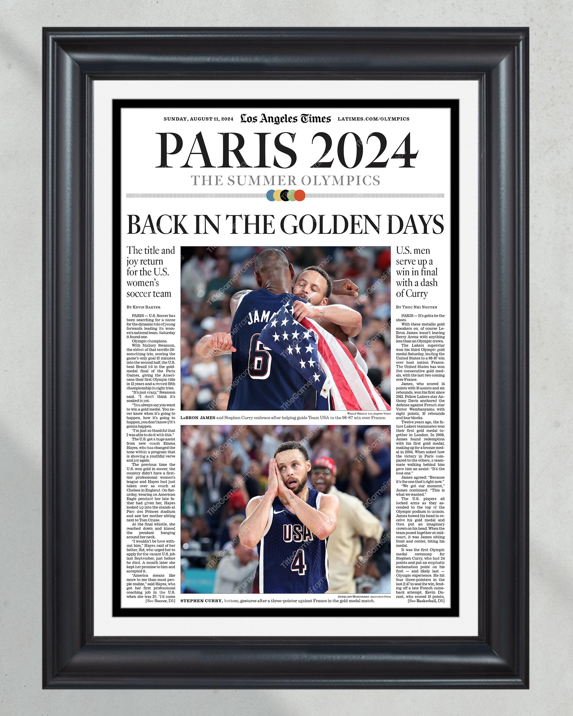 2024 Team USA Olympic Gold Champions Paris Framed Newspaper: A Dash of Curry PT60641