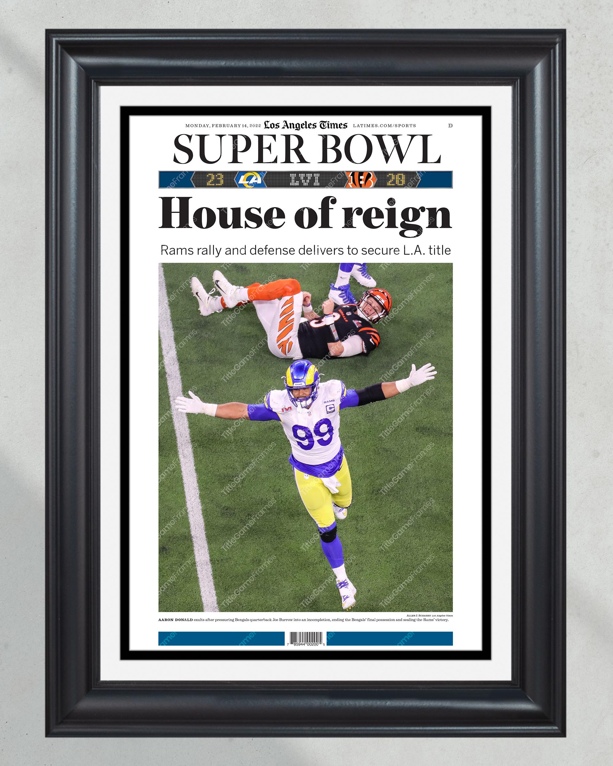 2022 LA Rams "House of Reign" Super Bowl LVI Champions Framed Front Page Newspaper Print PT60985
