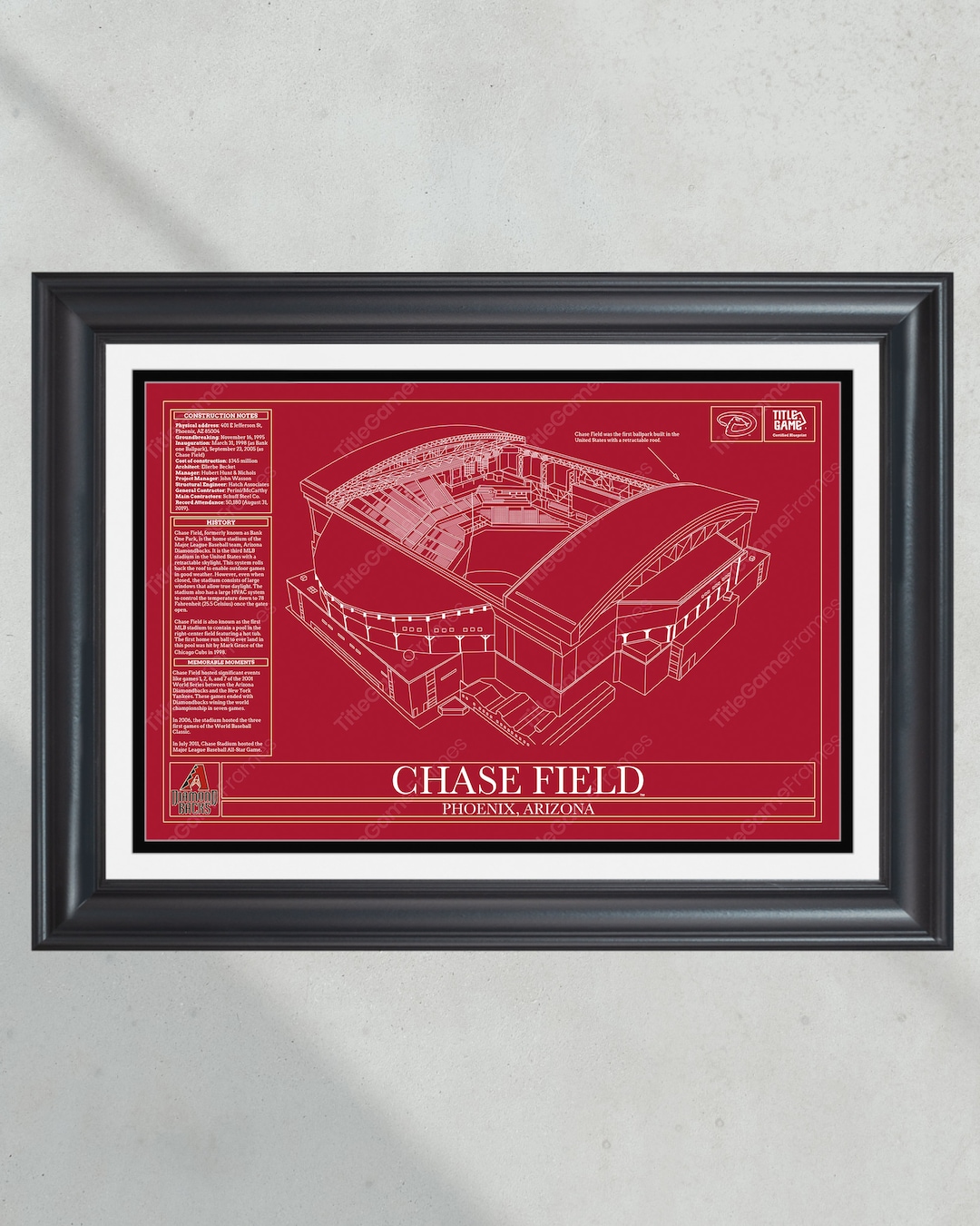 Arizona Diamondbacks Chase Field Stadium Ballpark Blueprint Baseball