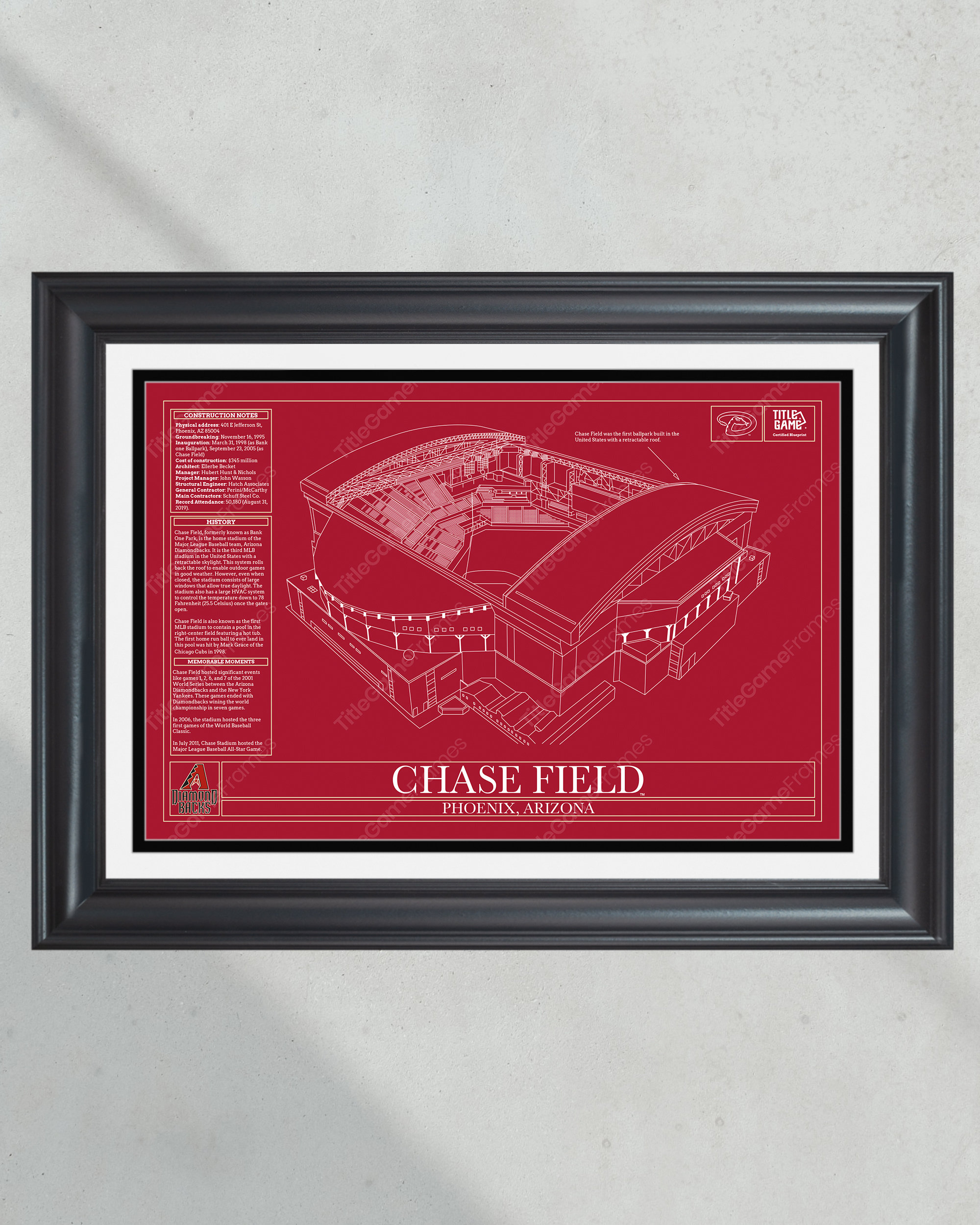 Arizona Diamondbacks Chase Field Stadium Ballpark Blueprint Baseball Wall Art PT60934