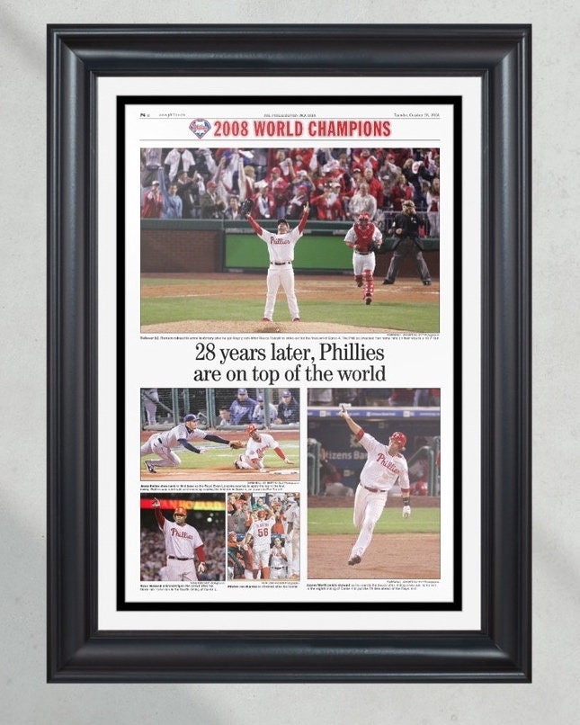 2008 Philadelphia Phillies "28 years later" World Series Champions Framed Front Page Newspaper Print PT60765