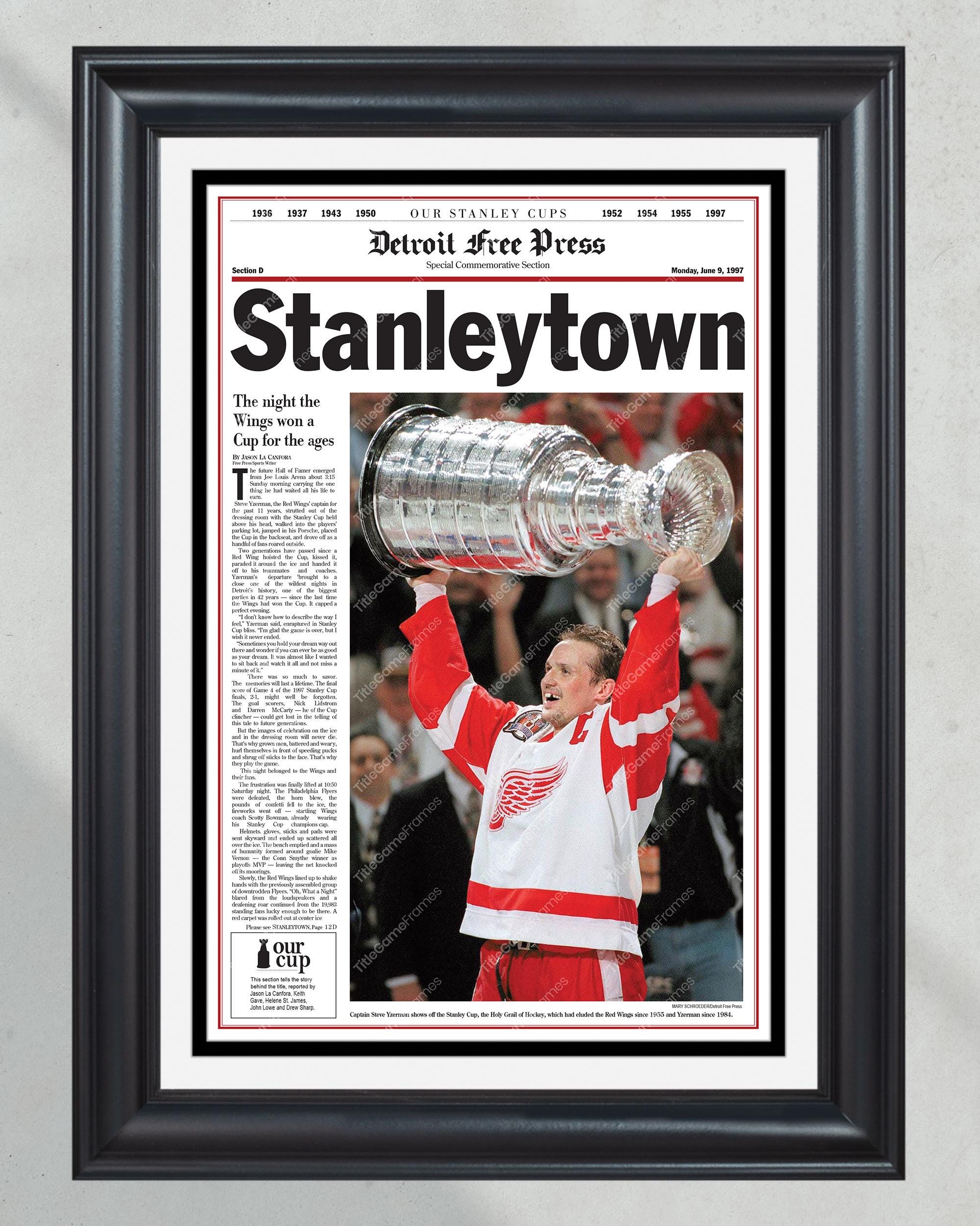 1997 Detroit Red Wings Stanley Cup Champions - 'Stanleytown' Framed Newspaper Print PT60643