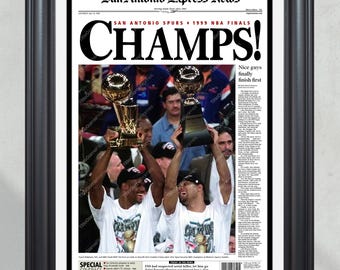 1999 San Antonio Spurs Framed Newspaper Cover Print David Robinson and Tim Duncan