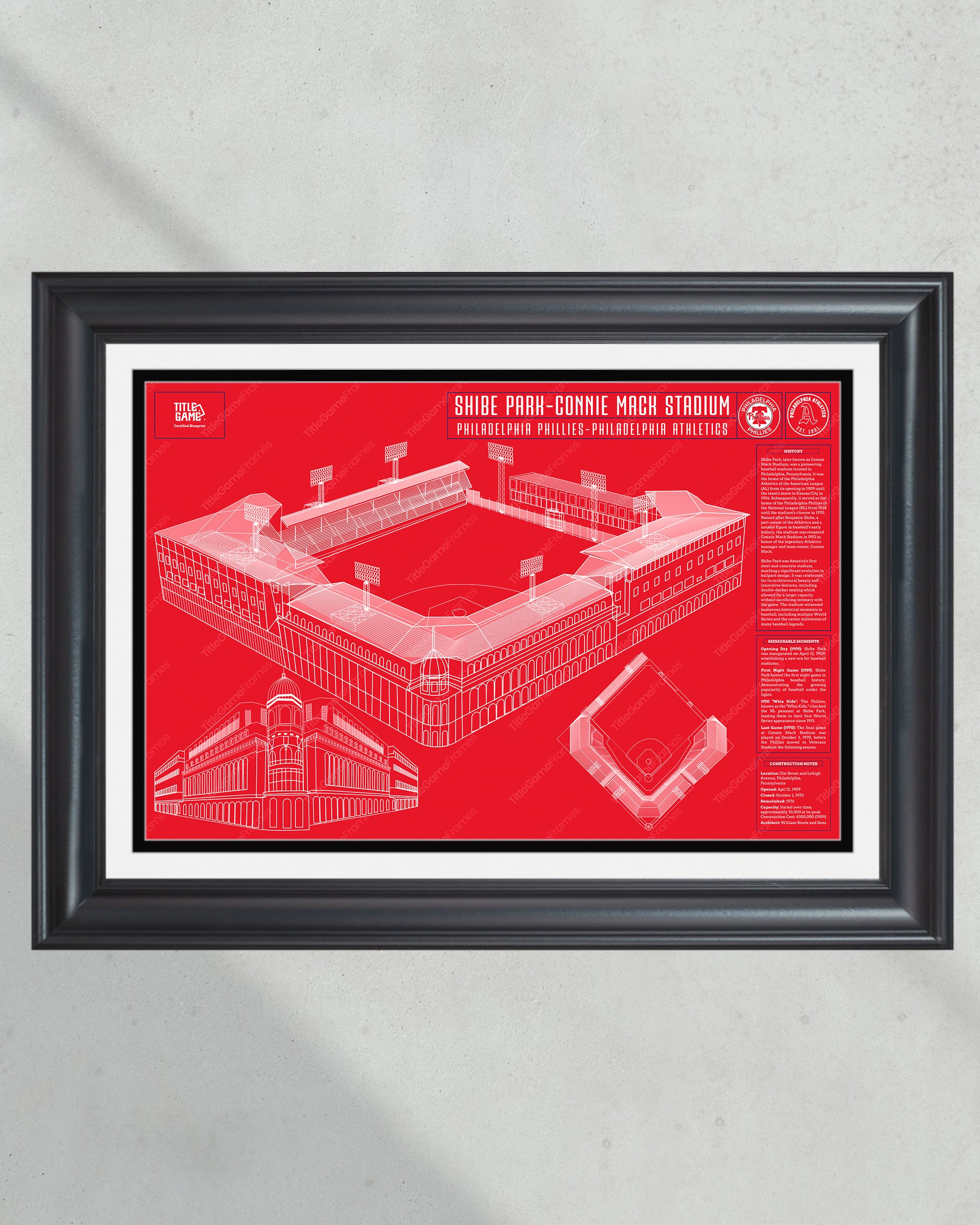 Shibe Park/Connie Mack Stadium: Vintage Philadelphia Baseball Blueprint Wall Art PT60710