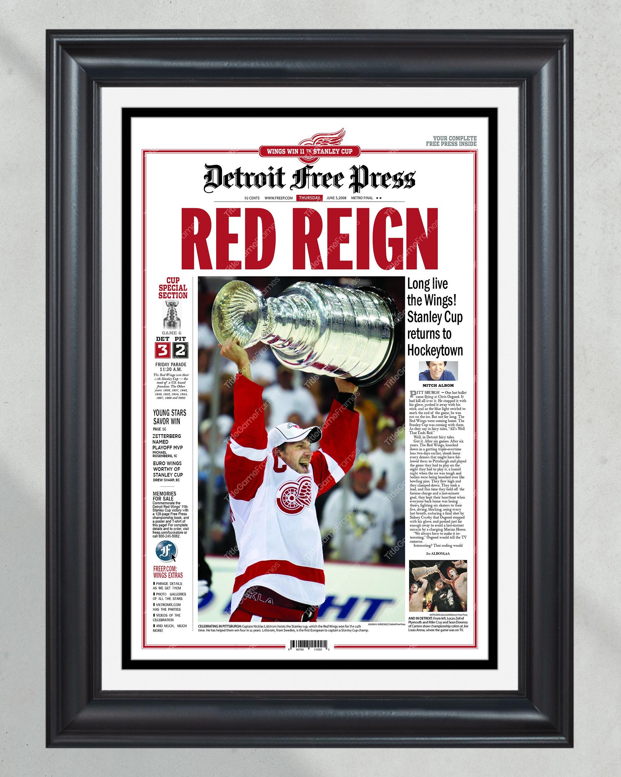 2008 Detroit Red Wings Stanley Cup Champions - 'Red Reign' Framed Newspaper Print PT60520