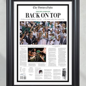 2008 Boston Celtics NBA Champs 'Back on top' Zeitungsdruck mit eingerahmtem Titel