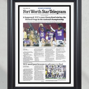 2022 TCU Horned Frogs Fiesta Bowl Framed Front Page Newspaper Print